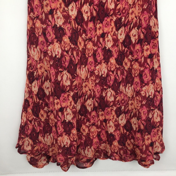 Vintage Romantic Rose Chiffon Maxi Skirt Women’s Sz 10P Fairy Grunge Pink Maroon - Picture 3 of 10